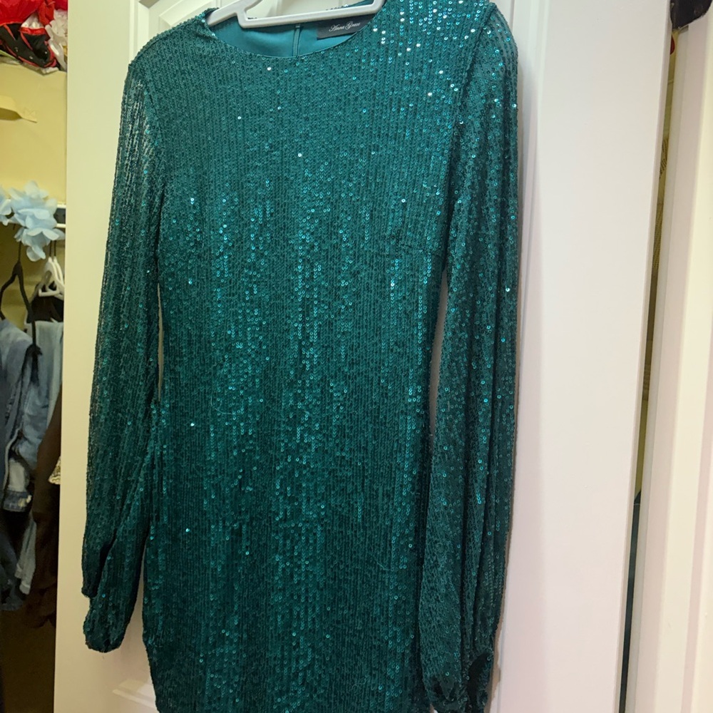Green Sequin Long Sleeve Dress